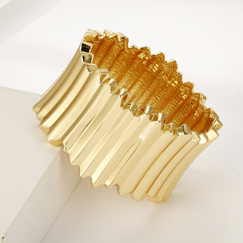 ACOOE 14K Gold Plated Chunky Wide Cuff Bracelet 03 - ACOOE