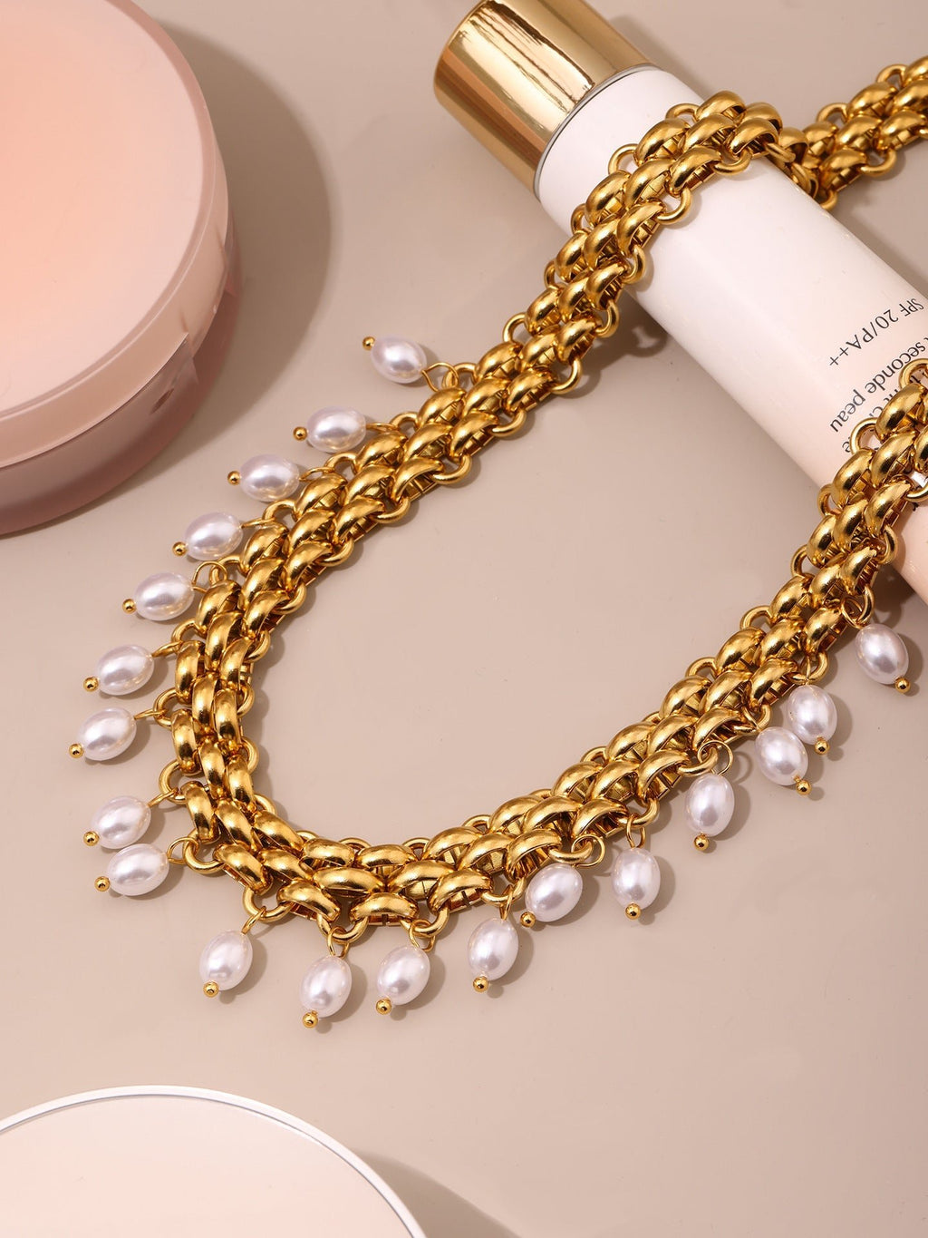 ACOOE 14K Gold Plated Peal Necklace Bracelet Set - ACOOE