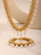 ACOOE 14K Gold Plated Peal Necklace Bracelet Set - ACOOE