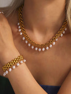 ACOOE 14K Gold Plated Peal Necklace Bracelet Set - ACOOE