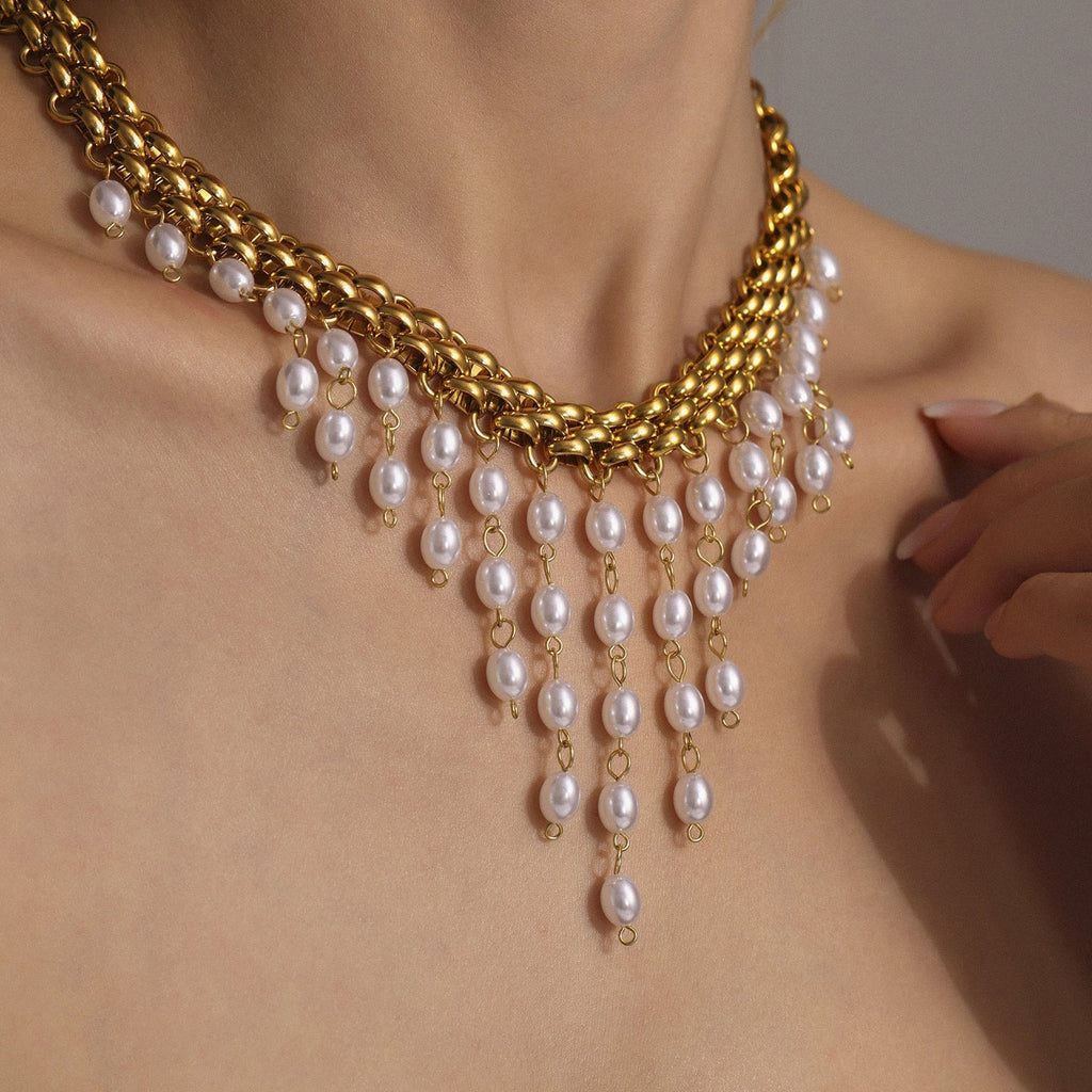 ACOOE 14K Gold Plated Peal Necklace Bracelet Set - ACOOE