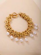 ACOOE 14K Gold Plated Peal Necklace Bracelet Set - ACOOE