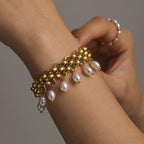 ACOOE 14K Gold Plated Peal Necklace Bracelet Set - ACOOE