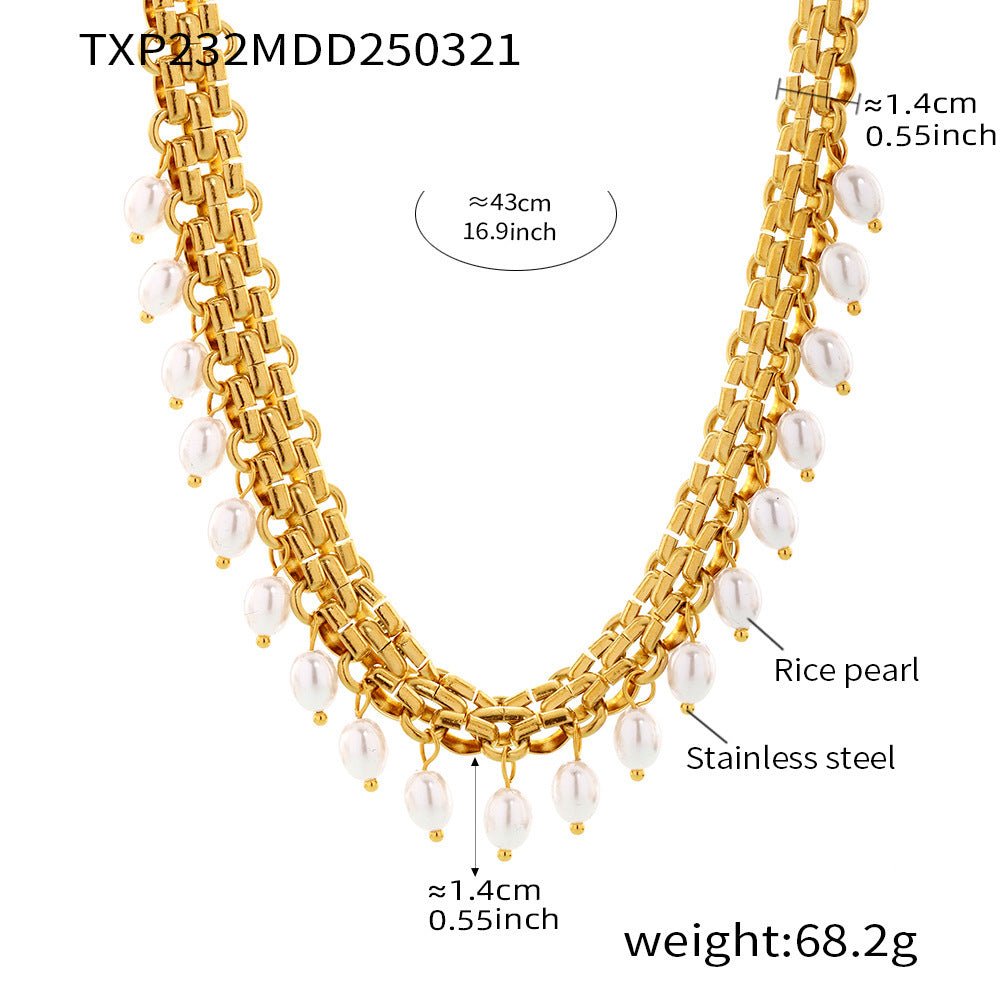 ACOOE 14K Gold Plated Peal Necklace Bracelet Set - ACOOE