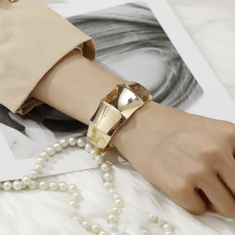 ACOOE 14K Gold Plated Wide Cuff Bracelet 01 - ACOOE