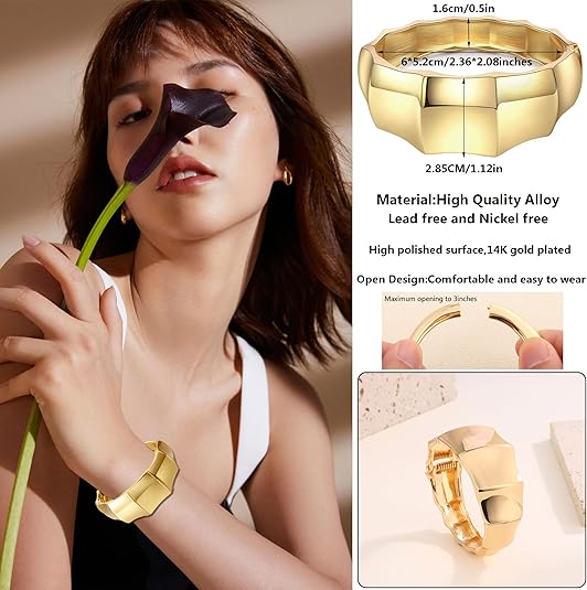 ACOOE 14K Gold Plated Wide Cuff Bracelet 01 - ACOOE