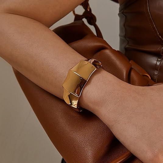 ACOOE 14K Gold Plated Wide Cuff Bracelet 01 - ACOOE