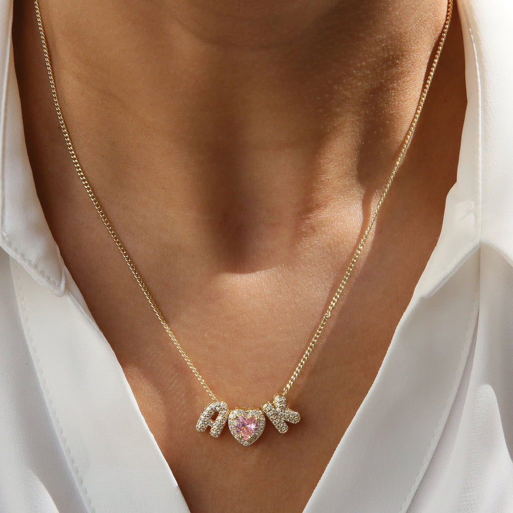 ACOOE 18K Gold Plated DIY 26 Letter Heart Pendant Necklace 01 - ACOOE