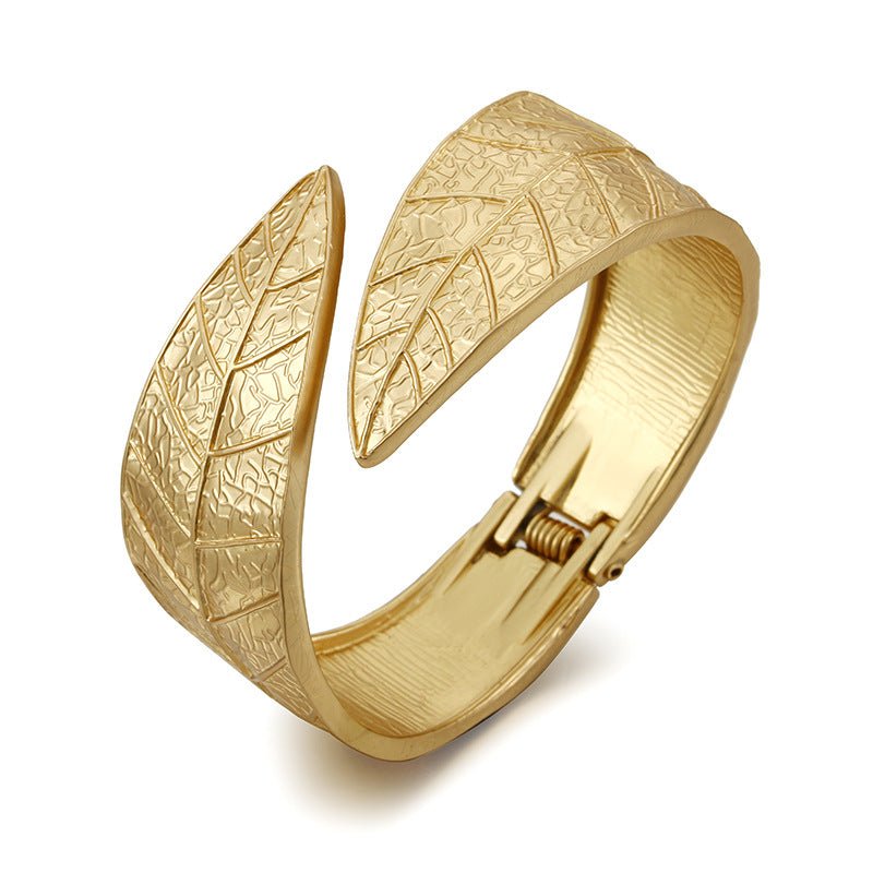 ACOOE Chunky Gold Bangle Leaf Bracelets 03 - ACOOE