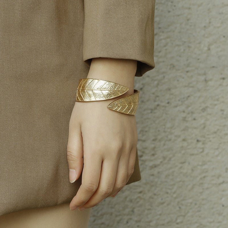 ACOOE Chunky Gold Bangle Leaf Bracelets 03 - ACOOE