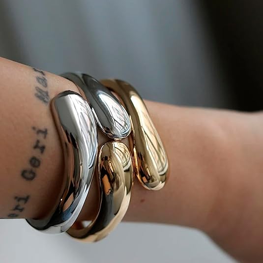 ACOOE Gold Polished Chunky Waterdrop Bangle 03 - ACOOE