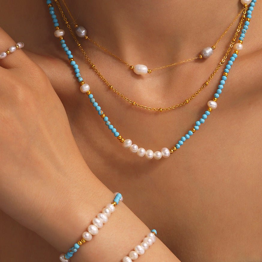 ACOOE Luxury Layered Pearl Necklace and Bracelet Set - ACOOE