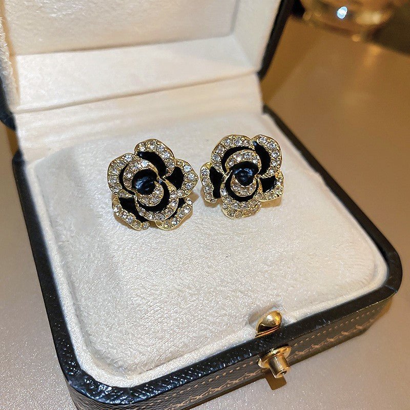 ACOOE S925 Silver Black Flower Earrings - ACOOE