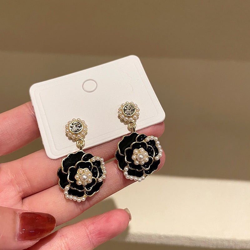 ACOOE S925 Silver Black Flower Earrings - ACOOE