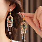 Inlaid Diamond Tassel Crystal Pearl Earrings - ACOOE