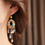 Inlaid Diamond Tassel Crystal Pearl Earrings - ACOOE
