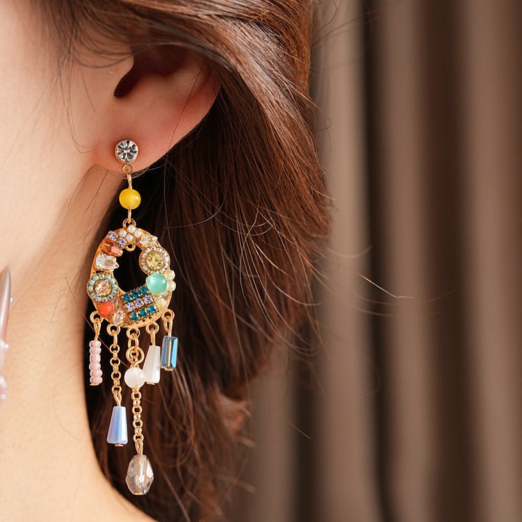 Inlaid Diamond Tassel Crystal Pearl Earrings - ACOOE