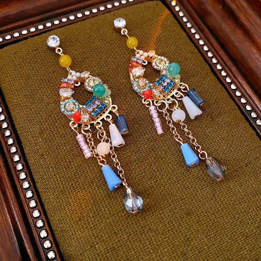 Inlaid Diamond Tassel Crystal Pearl Earrings - ACOOE