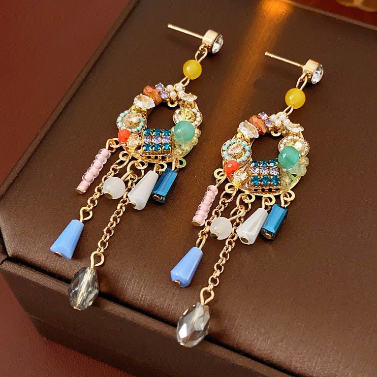 Inlaid Diamond Tassel Crystal Pearl Earrings - ACOOE