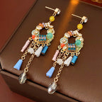 Inlaid Diamond Tassel Crystal Pearl Earrings - ACOOE