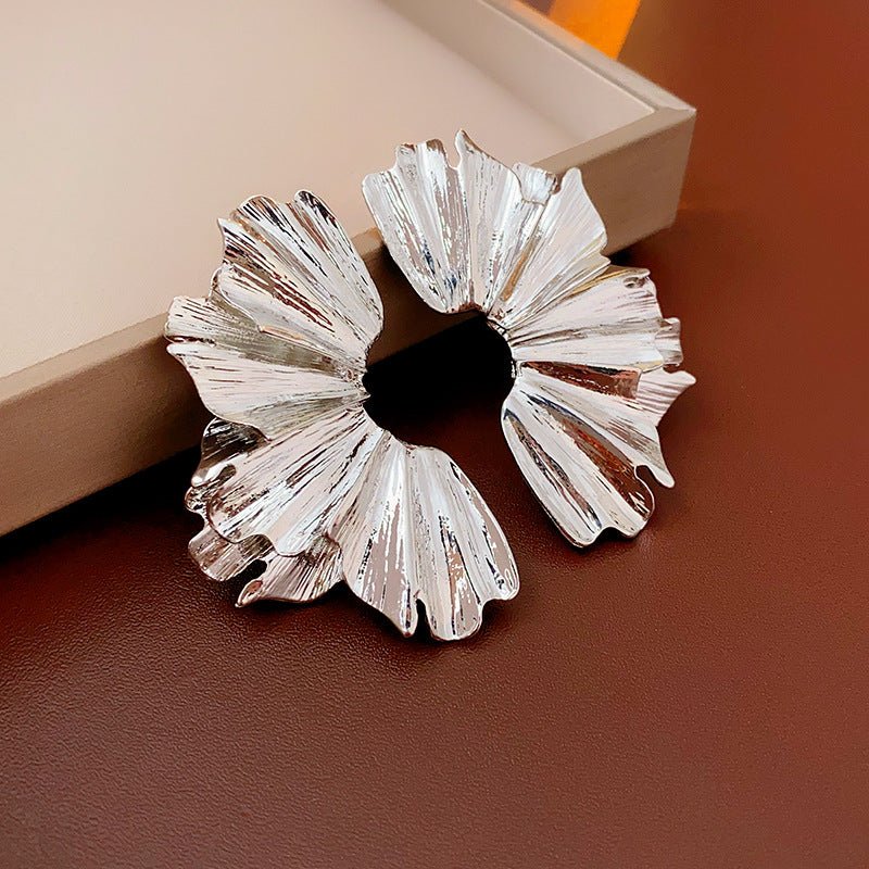 Leaf Flower Fan - shaped Pleated Metal Earrings - ACOOE