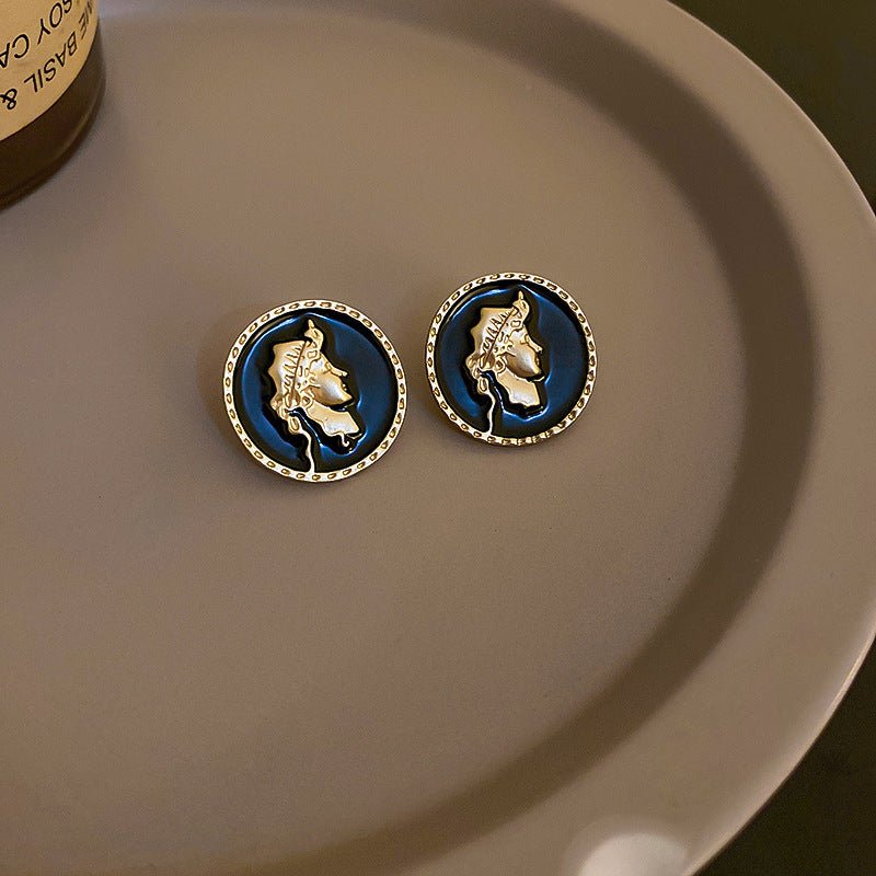 Light Luxury Vintage Black Oil Drop Round Studs - ACOOE