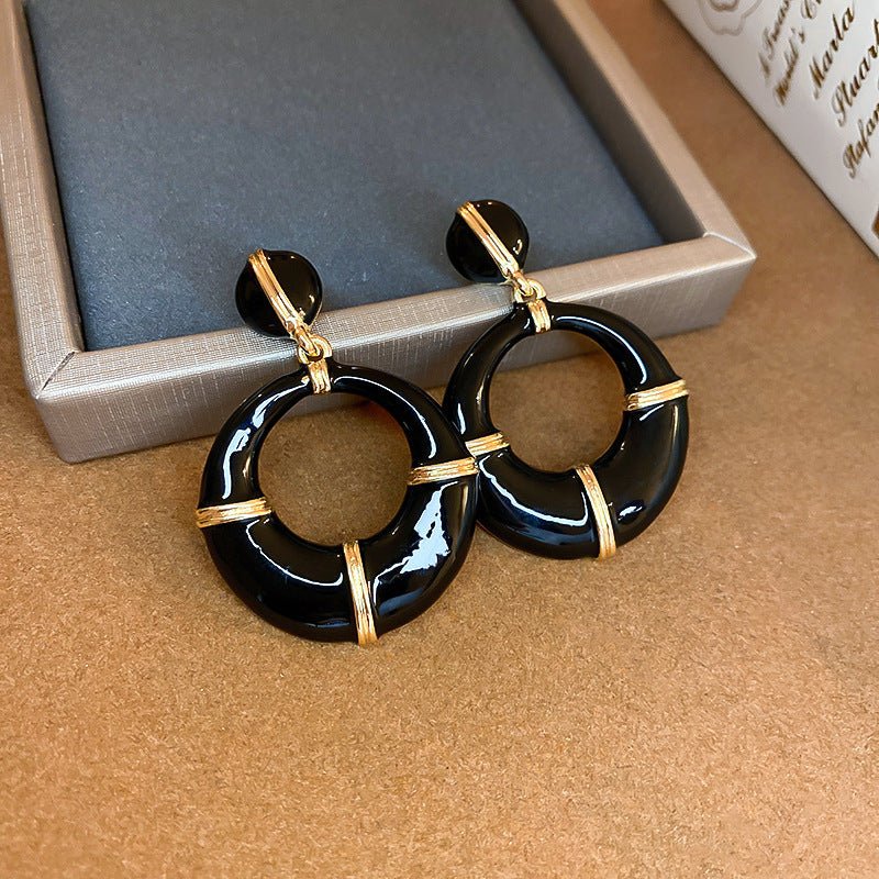 Light Luxury Vintage Black Oil Drop Round Studs - ACOOE