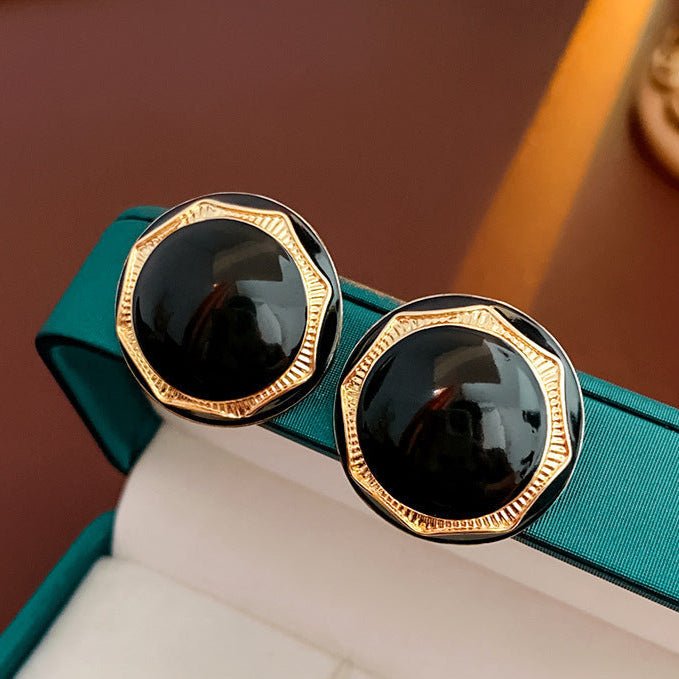 Light Luxury Vintage Black Oil Drop Round Studs - ACOOE