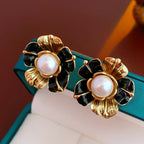 Light Luxury Vintage Black Oil Drop Round Studs - ACOOE
