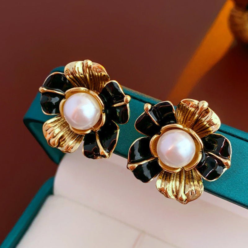 Light Luxury Vintage Black Oil Drop Round Studs - ACOOE