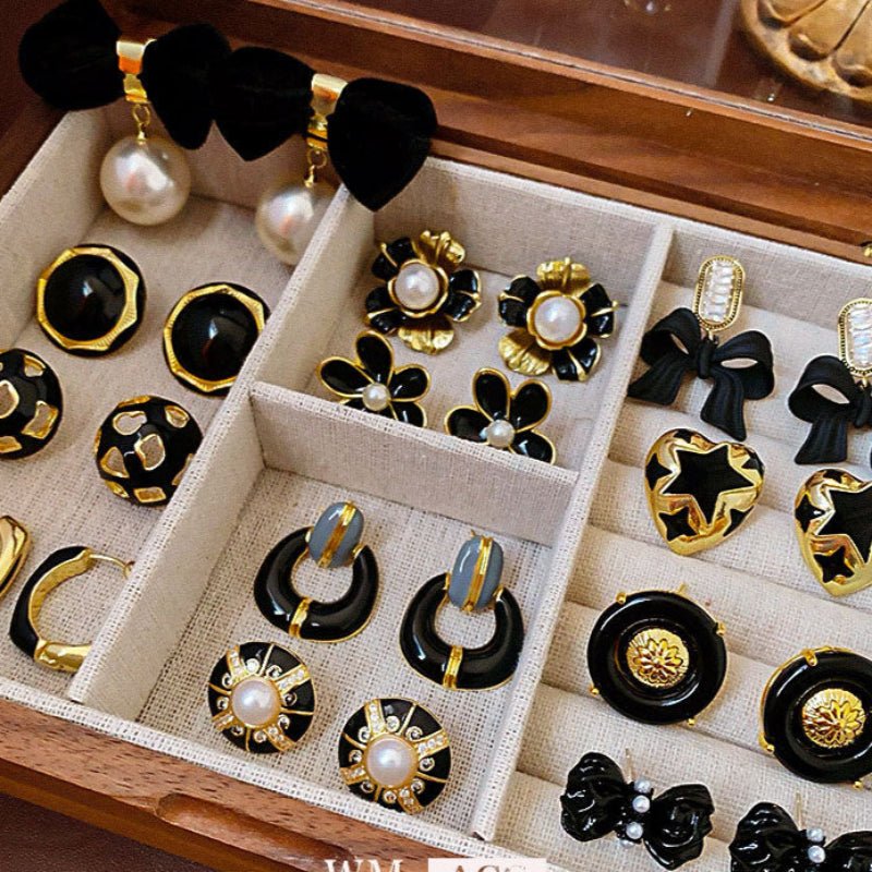 Light Luxury Vintage Black Oil Drop Round Studs - ACOOE