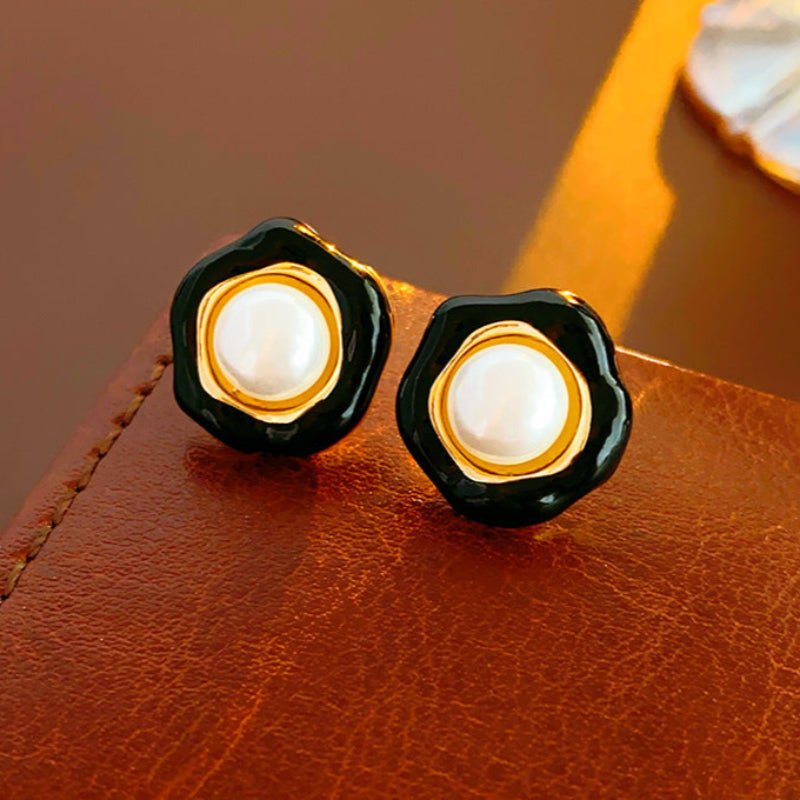 Light Luxury Vintage Black Oil Drop Round Studs - ACOOE