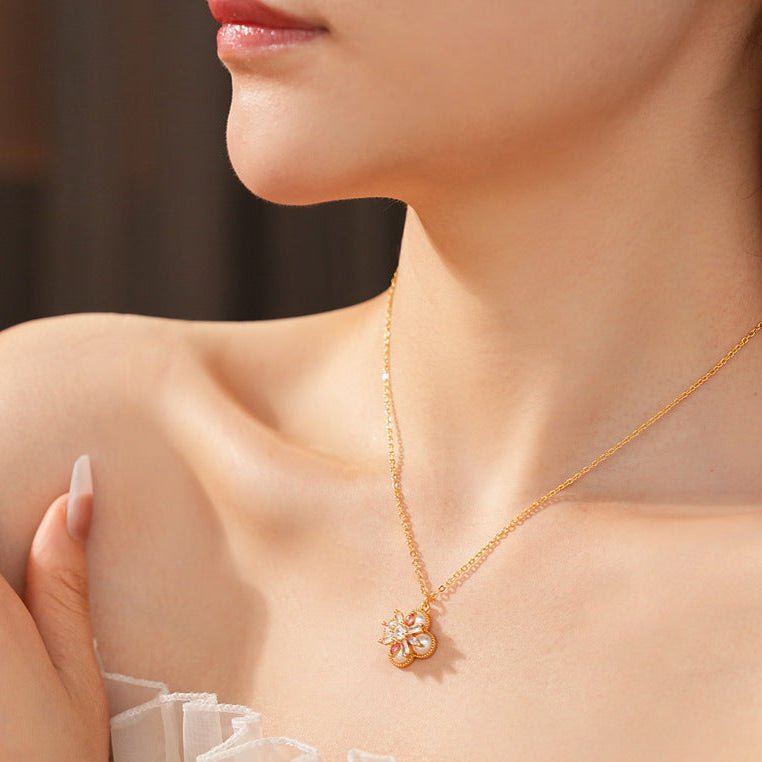 Light Luxury Zircon Flower Pearl Necklace - ACOOE