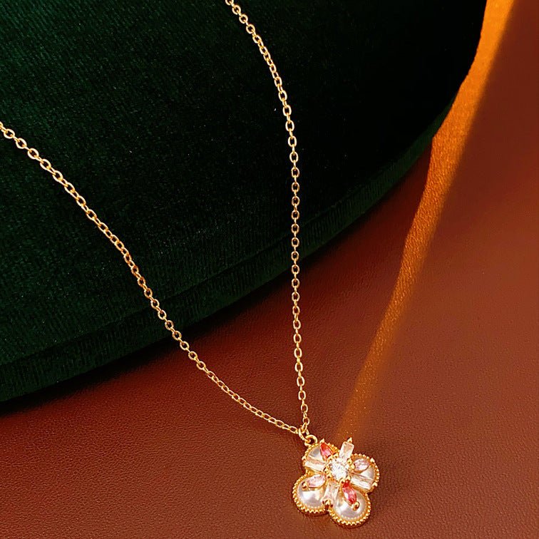 Light Luxury Zircon Flower Pearl Necklace - ACOOE