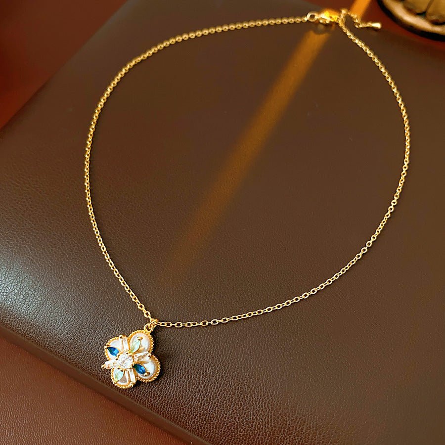 Light Luxury Zircon Flower Pearl Necklace - ACOOE