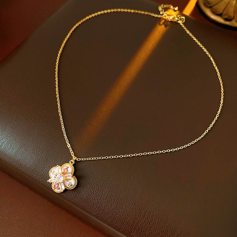 Light Luxury Zircon Flower Pearl Necklace - ACOOE