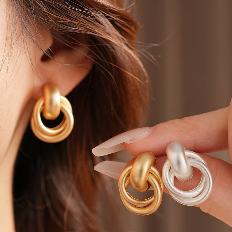 Metal Hoop Geometric Matte Minimalist Earrings - ACOOE