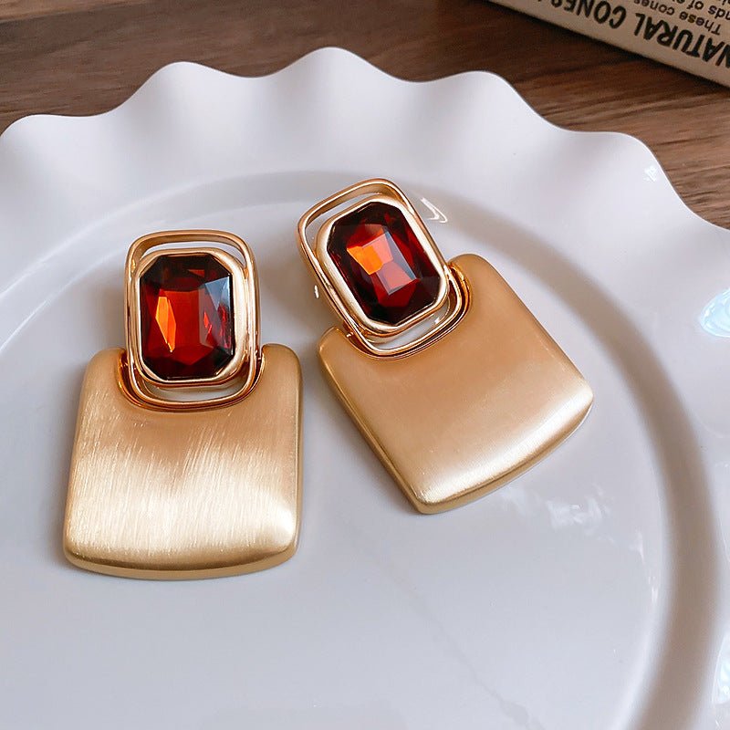 Real Gold Plated Silver Needle Geometric Rectangle Earrings - ACOOE