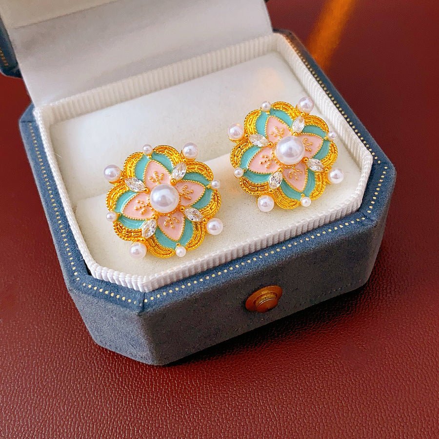 S925 Gold - Plated Retro Zircon Pearl Studs - ACOOE