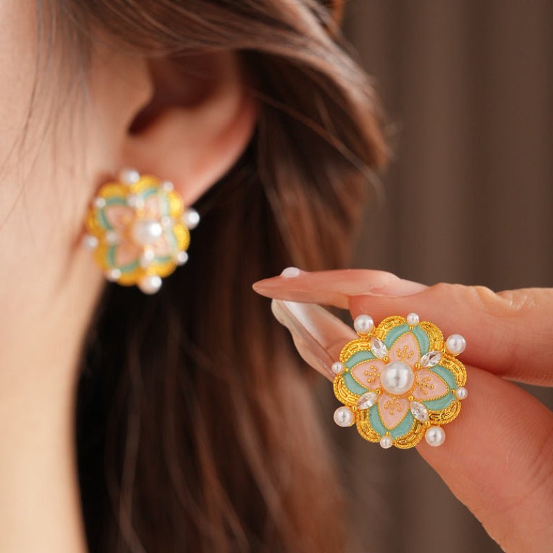 S925 Gold - Plated Retro Zircon Pearl Studs - ACOOE