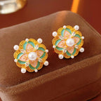 S925 Gold - Plated Retro Zircon Pearl Studs - ACOOE