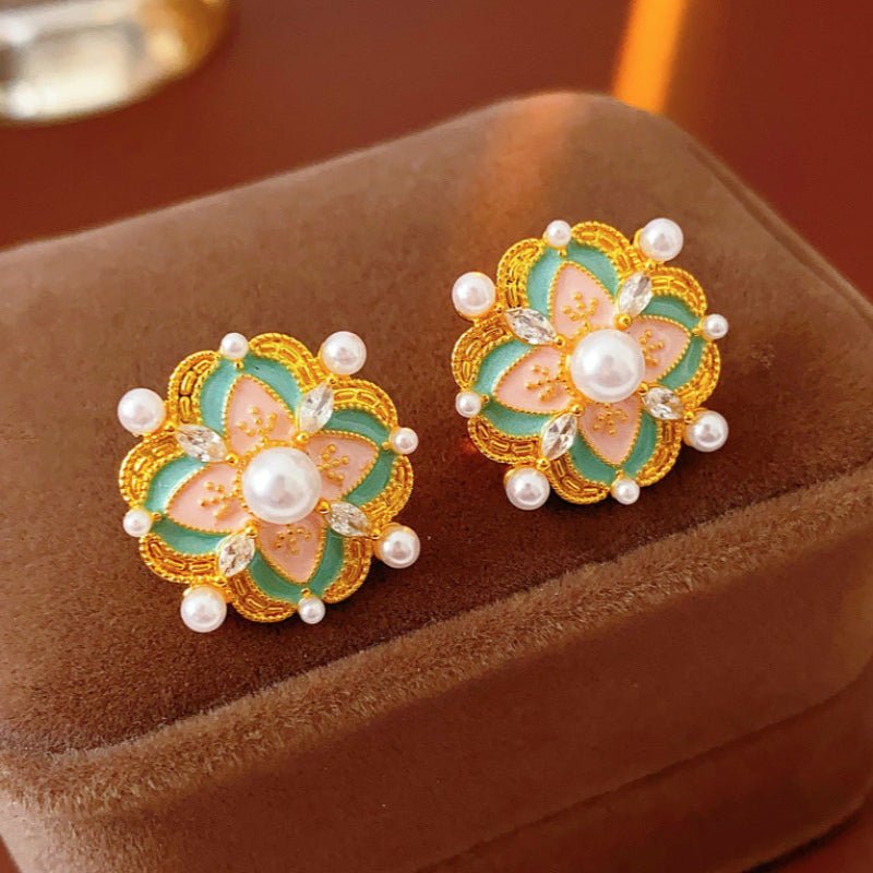 S925 Gold - Plated Retro Zircon Pearl Studs - ACOOE