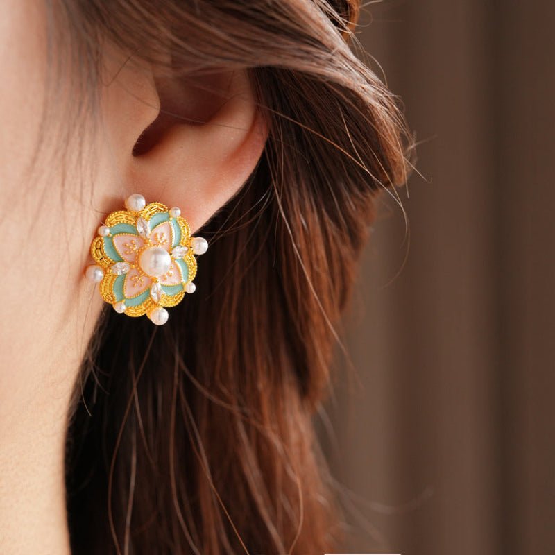 S925 Gold - Plated Retro Zircon Pearl Studs - ACOOE