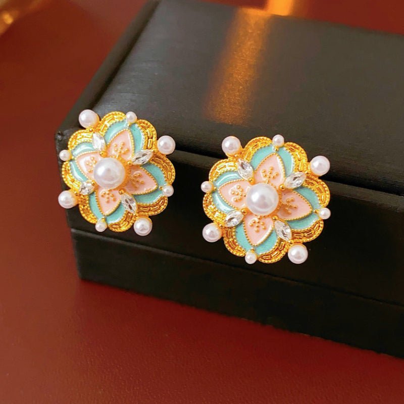 S925 Gold - Plated Retro Zircon Pearl Studs - ACOOE