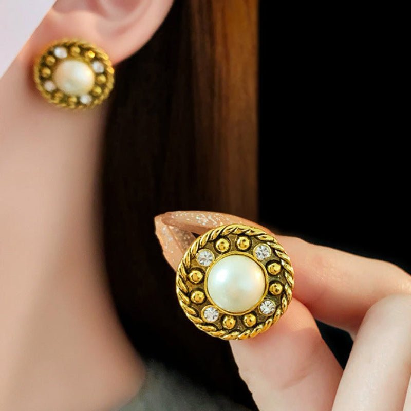 S925 Silver Diamond Pearl Stud Earrings - ACOOE