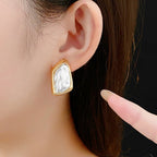 S925 Silver Gold Irregular Square Pearl Earrings - ACOOE
