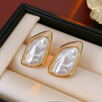 S925 Silver Gold Irregular Square Pearl Earrings - ACOOE