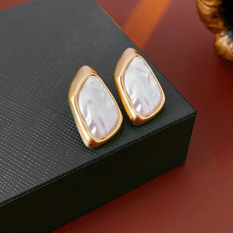 S925 Silver Gold Irregular Square Pearl Earrings - ACOOE