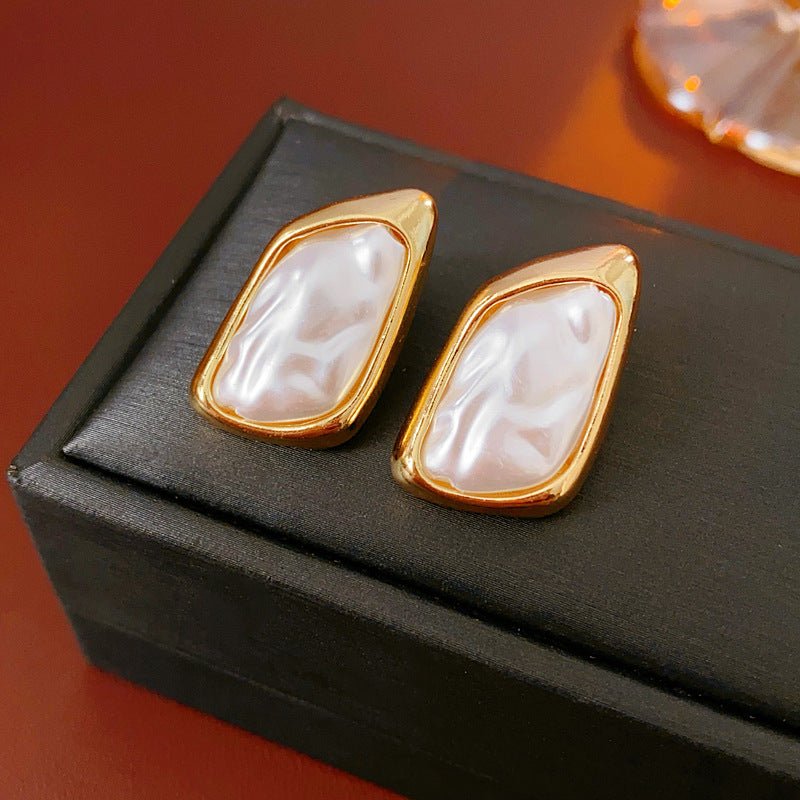 S925 Silver Gold Irregular Square Pearl Earrings - ACOOE