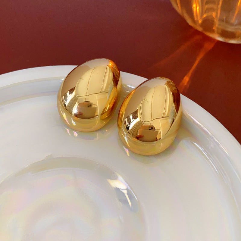 S925 Silver Gold Plated Round Smooth Earrings - ACOOE